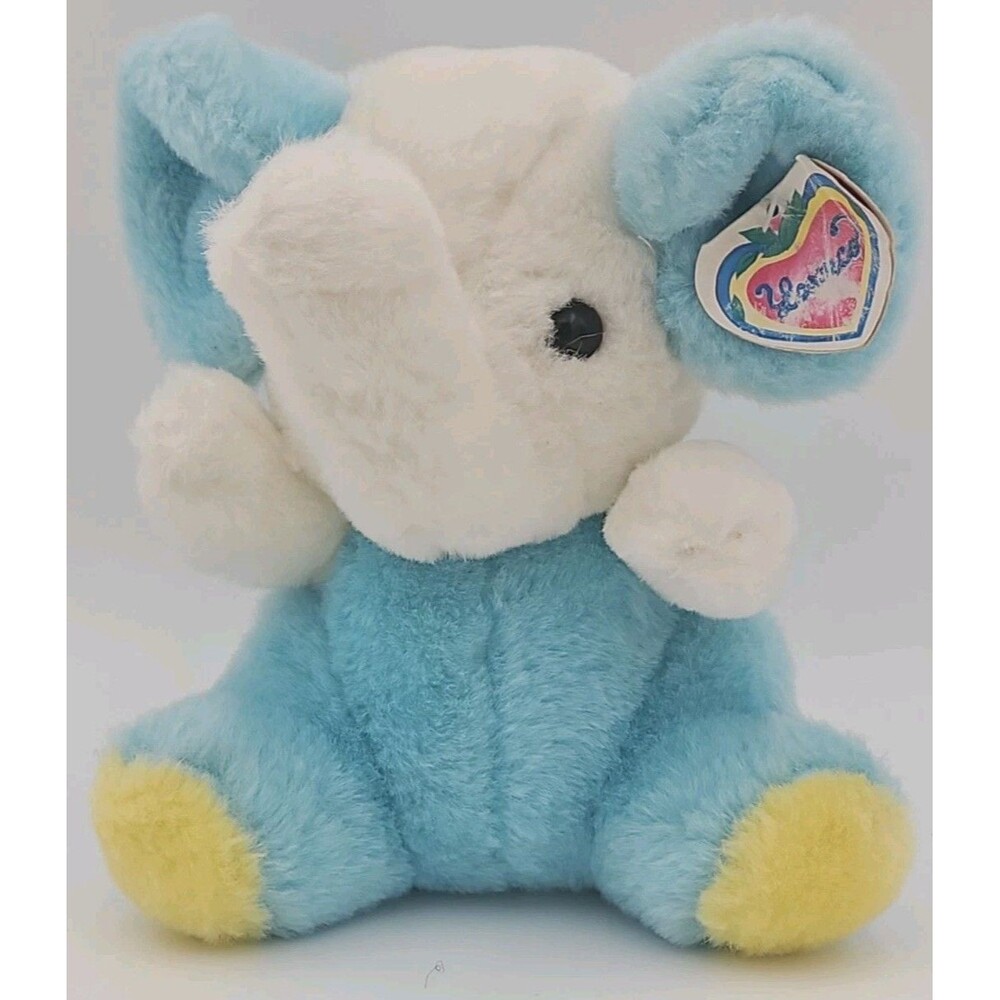 Vtg 1992 Loomco Elephant Plush Animal Stuffed Blue Yellow White 8 inch with Tag